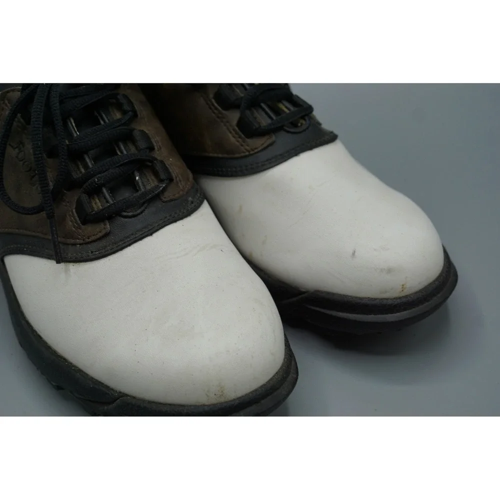 FootJoy GreenJoys Mens 8.5 M Golf Shoes White Brown Saddle‎ Spiked 45516